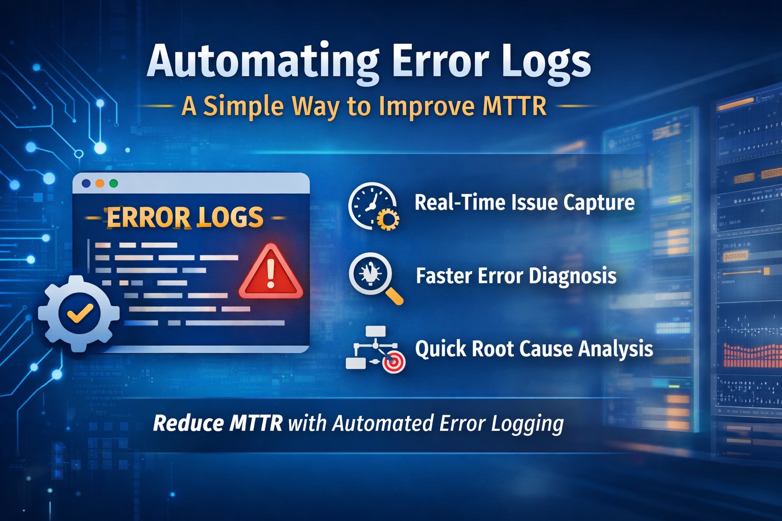 Automating error logs to improve MTTR with real-time issue capture, faster diagnosis, and root cause analysis