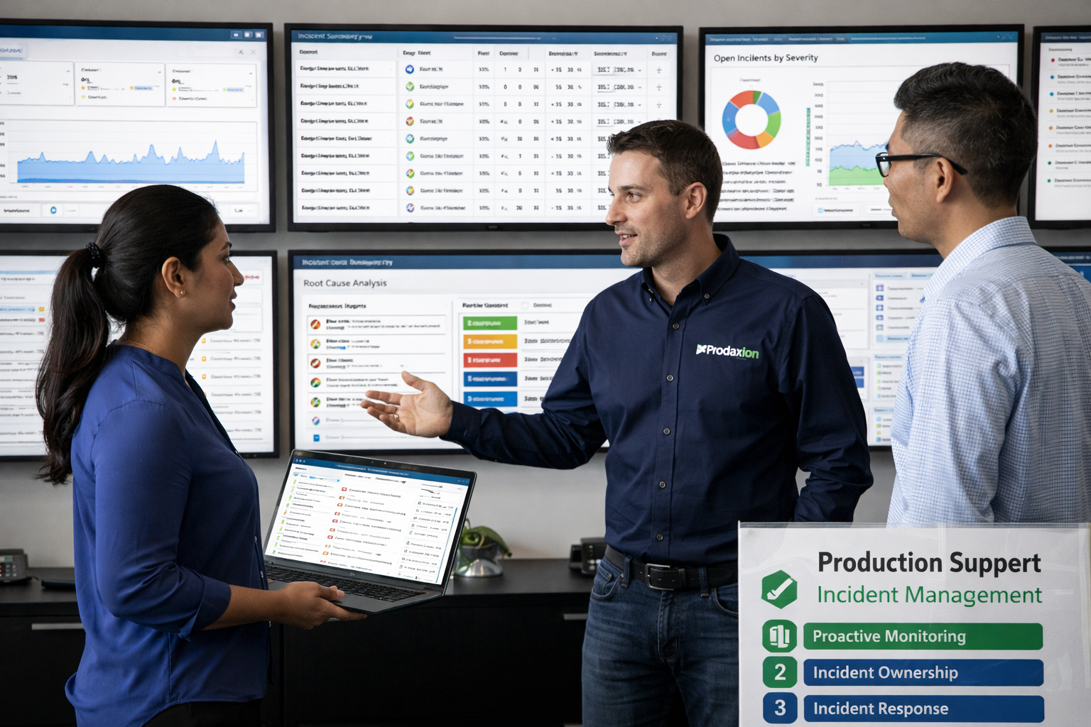 IT operations team following a structured production support and incident management process to reduce downtime and improve system reliability.